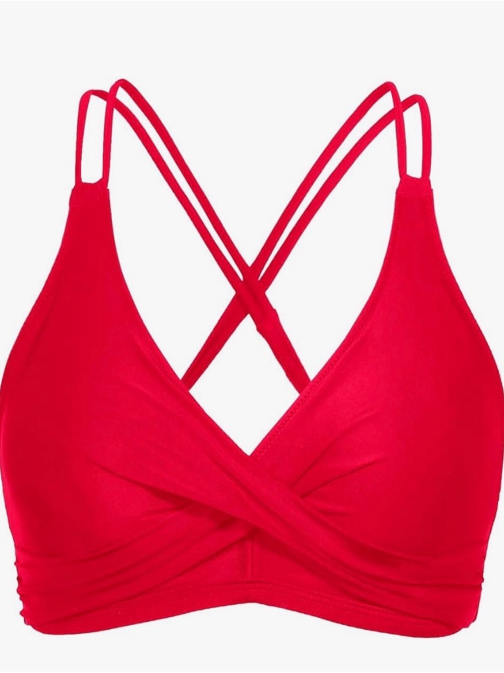 Wireless Crisscross Red Bikini Top with Double Straps
